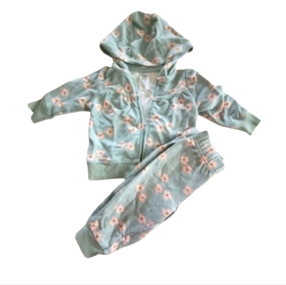 Nwot Carters Pale Blue Pink Floral Hoodie Sweatpants Lounge Set Size 0/6 Months